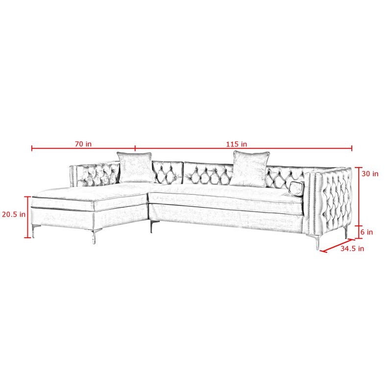Inspired Home Clarinda Velvet Left Facing Chaise Sectional Sofa
