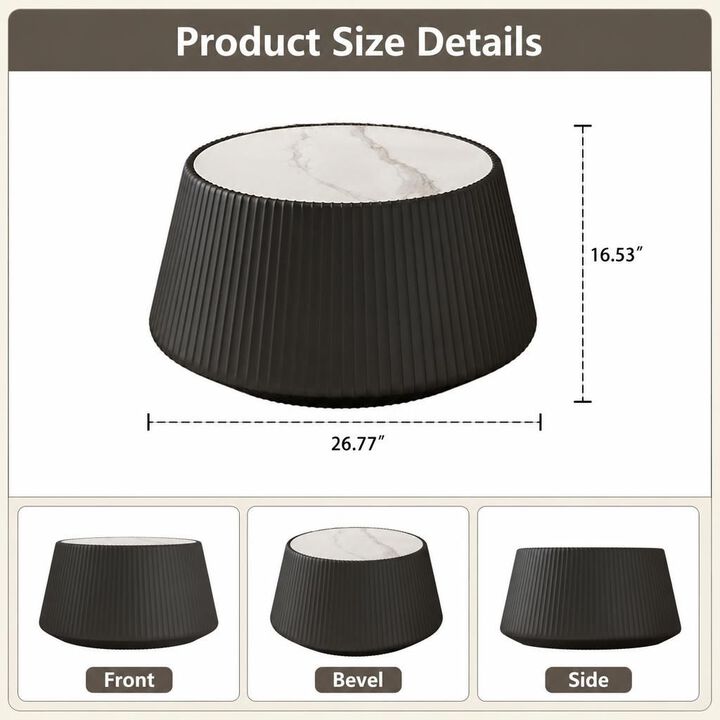 GOODSILO Round Cup Shape Sintered Stone Top Modern Coffee Table for Living Room, Bedroom and Office as Side or Bedside Accent
