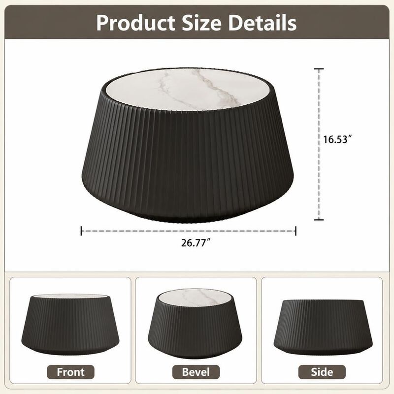 GOODSILO Round Cup Shape Sintered Stone Top Modern Coffee Table for Living Room, Bedroom and Office as Side or Bedside Accent image number 1