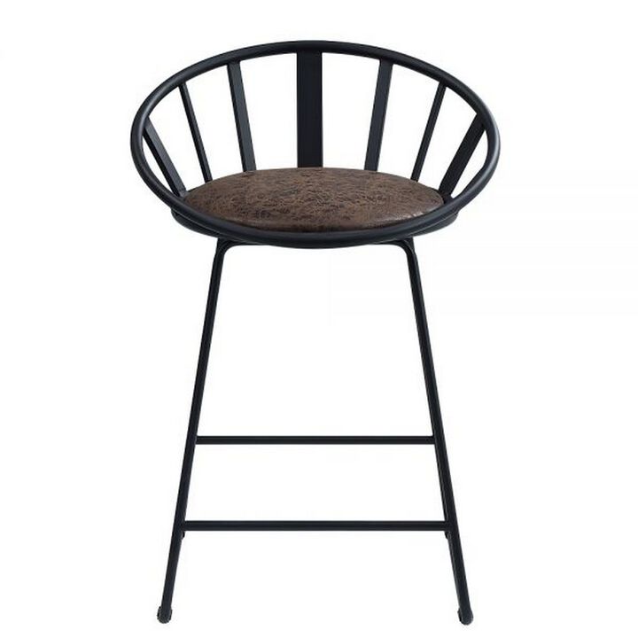 Nori 23 Inch Counter Height Chair, Set of 2, Pyramid, Faux Leather, Black - Benzara