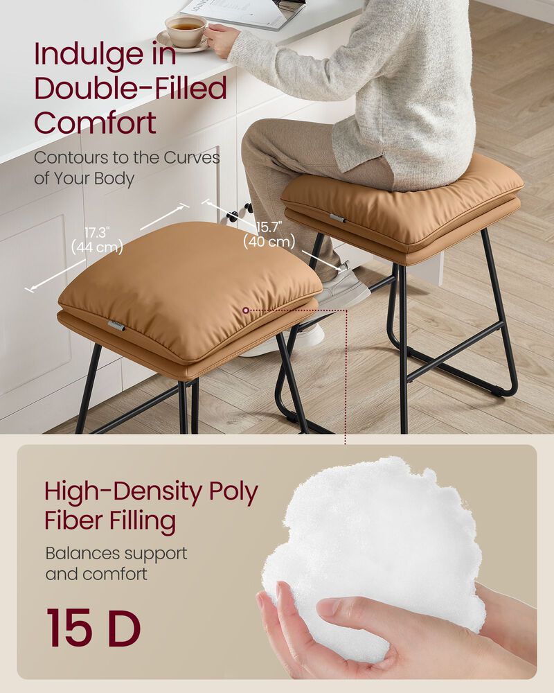 Caramel Brown Counter Stools Set of 2 Upholstered Sled Base image number 5