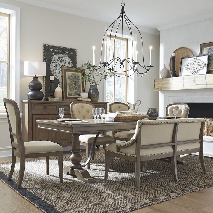 Liberty Furniture Americana Farmhouse Optional 6 Piece Trestle Table Set - Dusty Taupe & Black