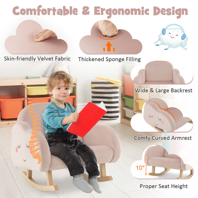 Upholstered Toddler Rocker with Solid Wood Legs and Non-slip Foot Pads-Pink