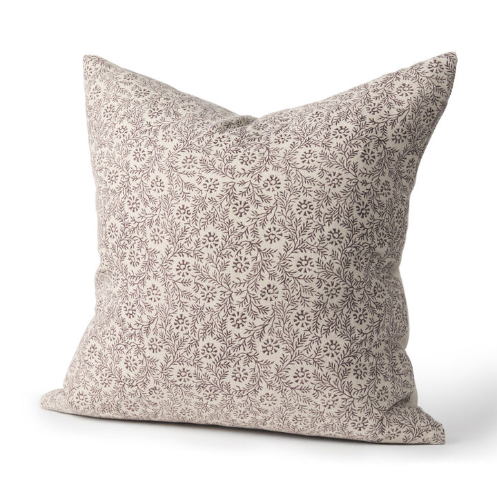 HomeRoots 22" Beige And Merlot Botanical Linen Throw Pillow Cover with Embroidery