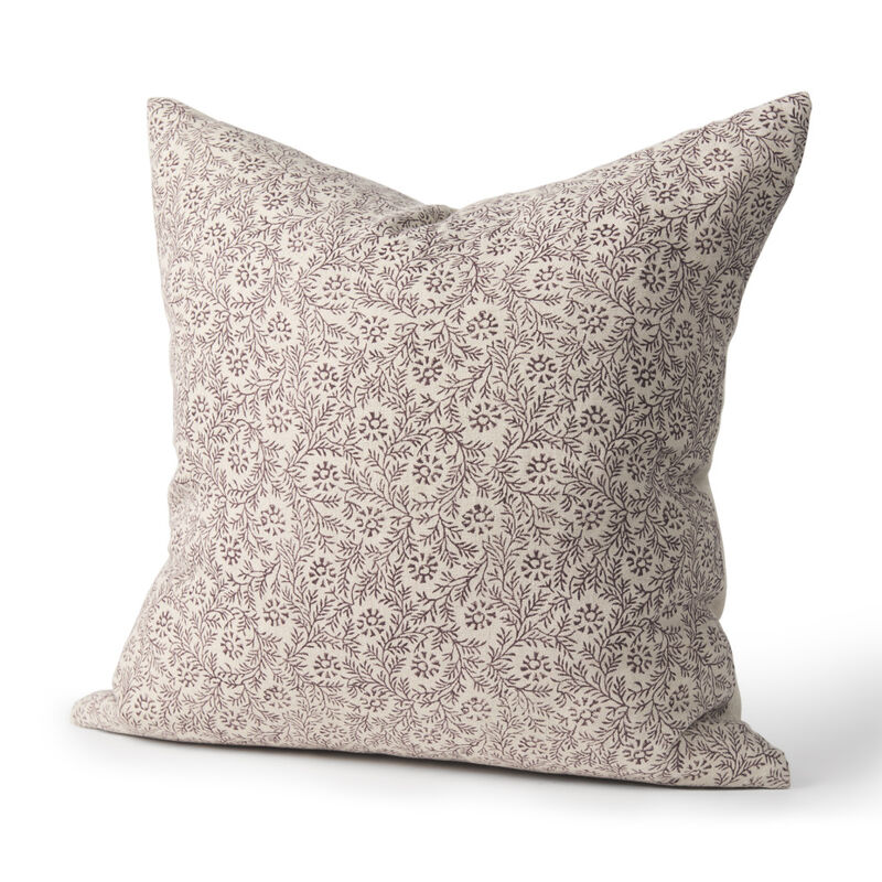 HomeRoots 22" Beige And Merlot Botanical Linen Throw Pillow Cover with Embroidery image number 0