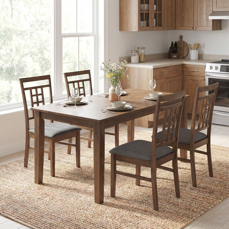 Set of 4 Dining Room Chairs with Rubber Wood Frame and Lattice Backrests image number 5