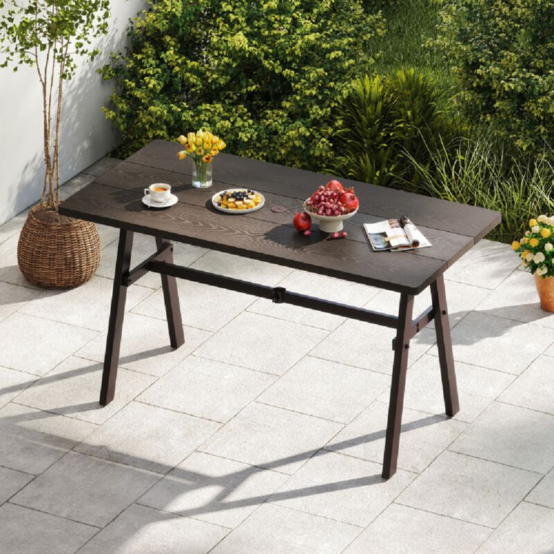 Outdoor Table for 6 People – Weather-Resistant Dining Table with Umbrella Hole
