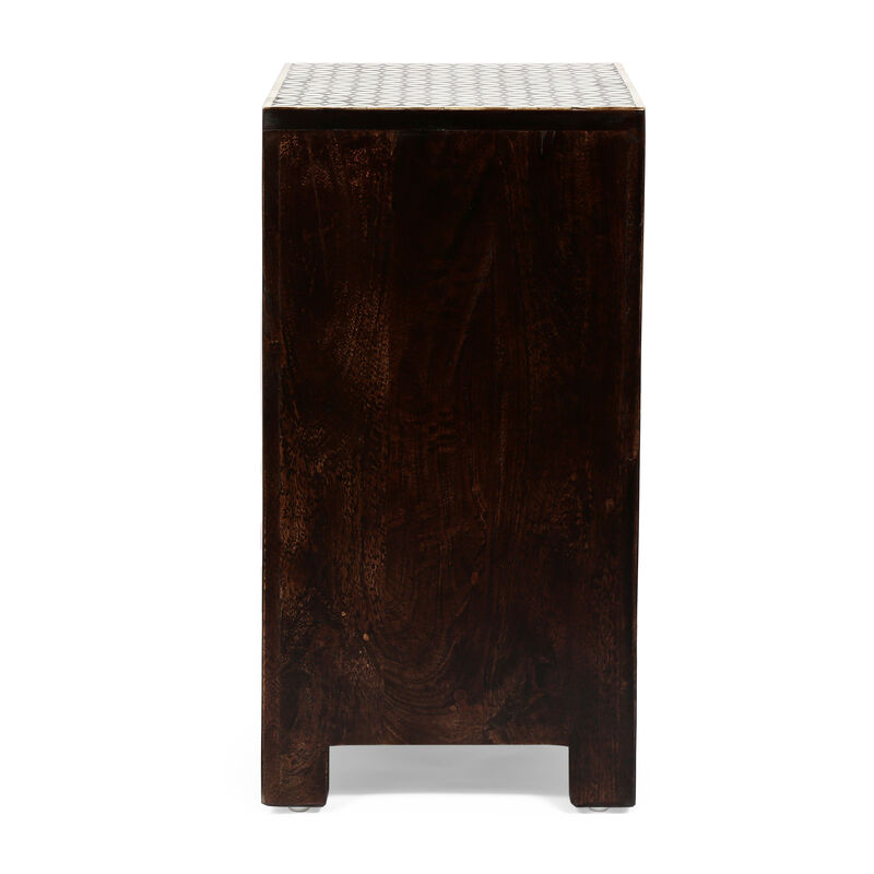 Streamdale Mango Wood Bone Inlay Nightstand With 3 Drawers