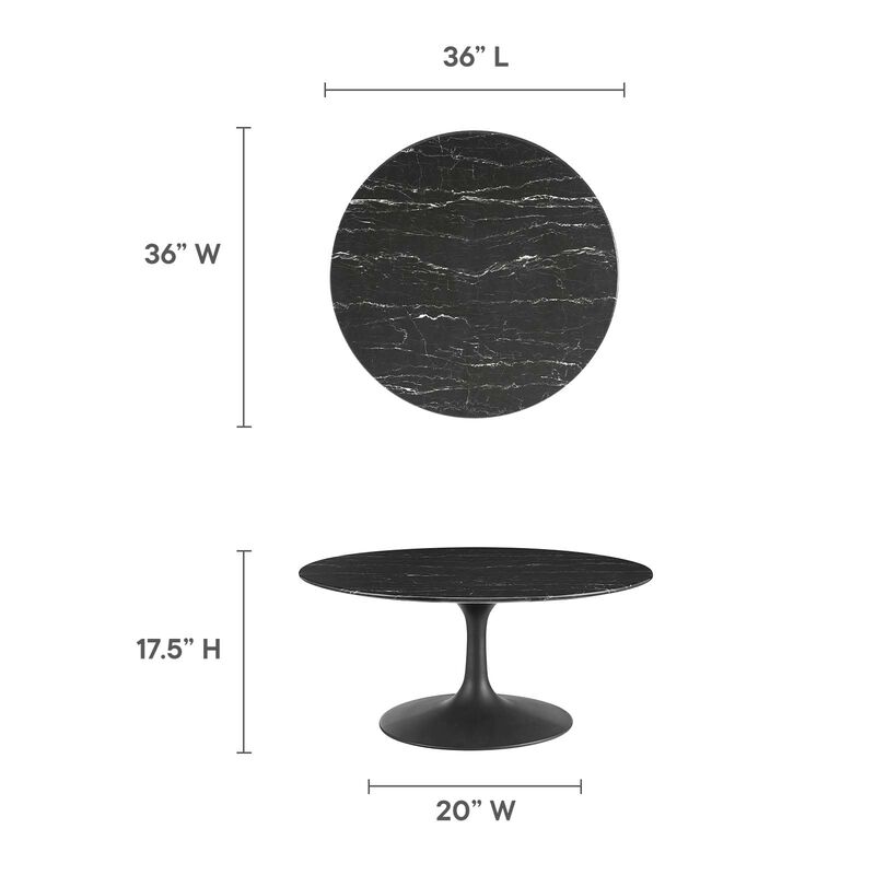 Modway Lippa Round Artificial Marble 36" Coffee Table, 35.5 x 35.5 x 15.5, Black Black