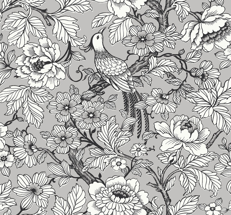 Beaufort Silver Peony Chinoiserie Wallpaper