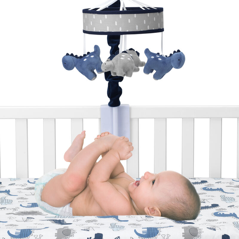 Lambs & Ivy Baby Dino Blue/Gray Dinosaur Musical Baby Crib Mobile Soother Toy