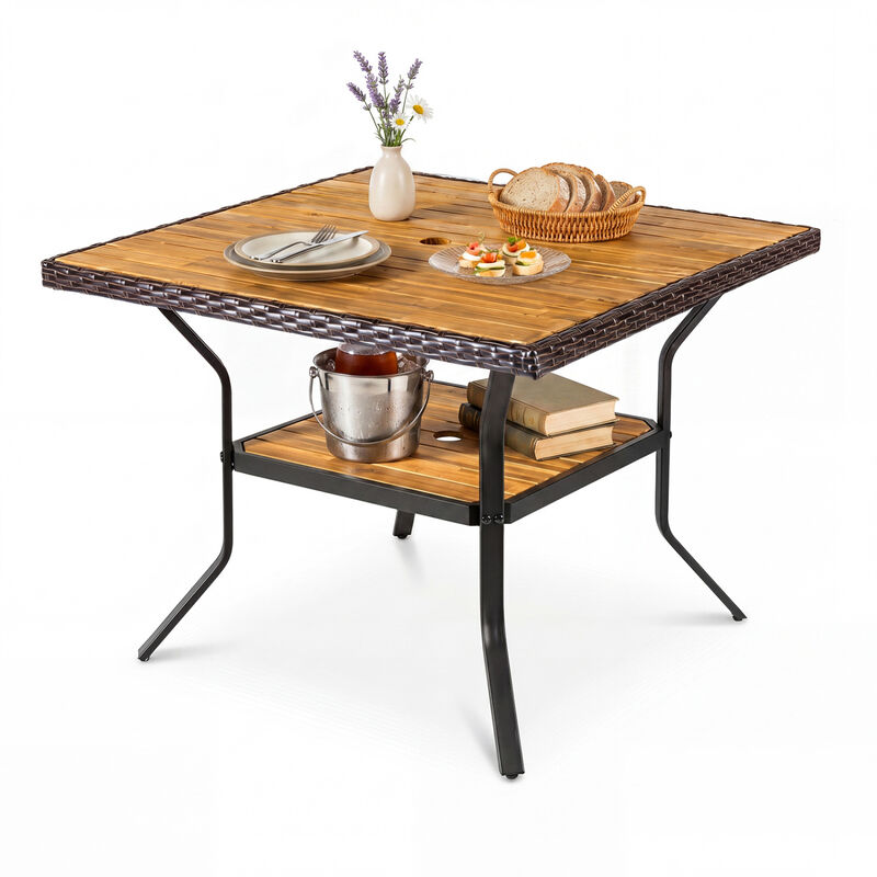 37 Inch Square Outdoor Dining Table for 4 with Acacia Wood and Umbrella Hole image number 3