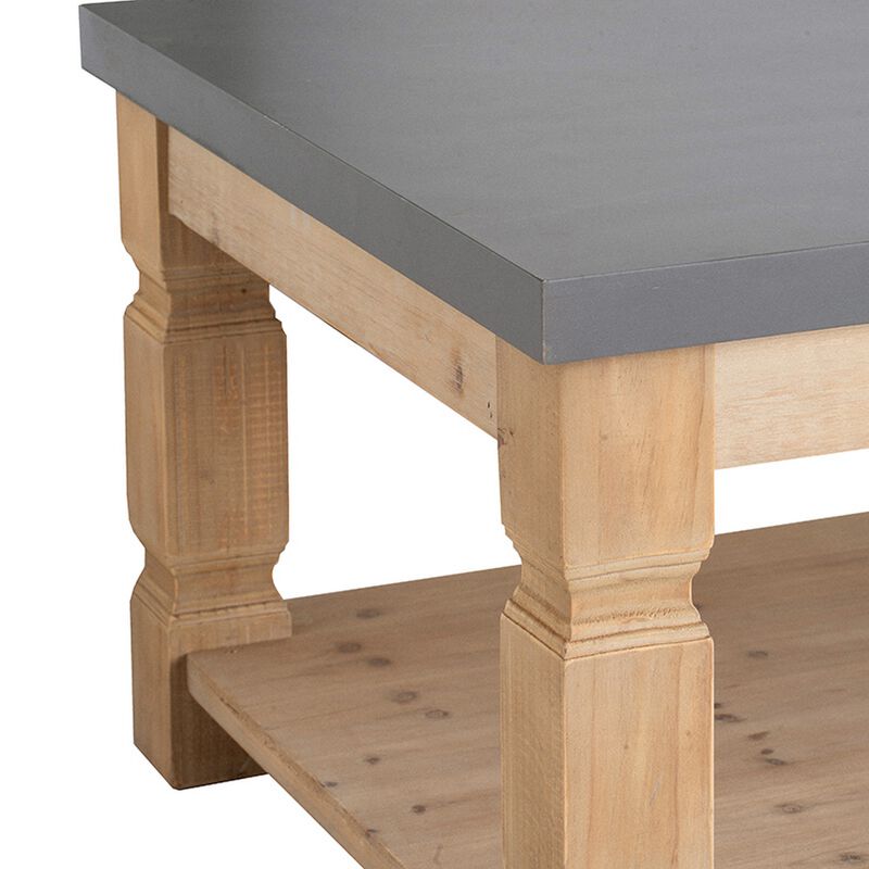 48 Inch Coffee Table, Rectangular, Concrete Top, Wood Frame, Rustic, Gray-Benzara image number 4