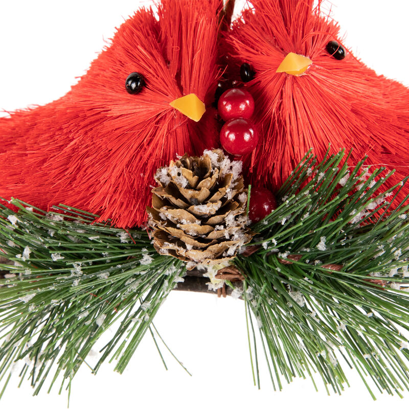 8" Double Cardinal and Pine Needle Branch Hanging Christmas Ornament