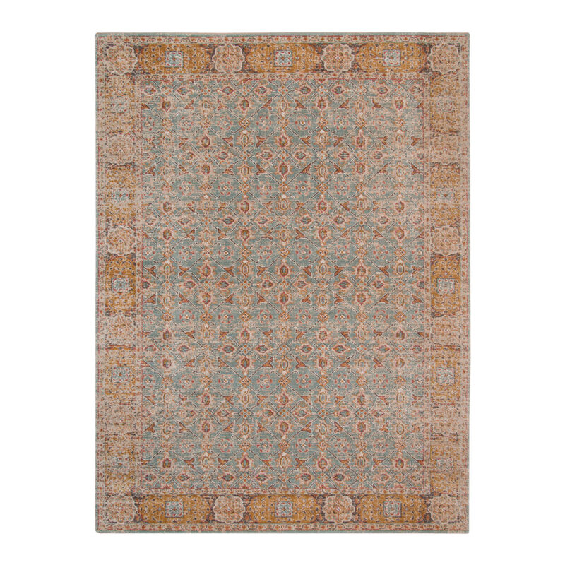 5 x 7 Teal Blue Floral Power Loom Area Rug With Fringe