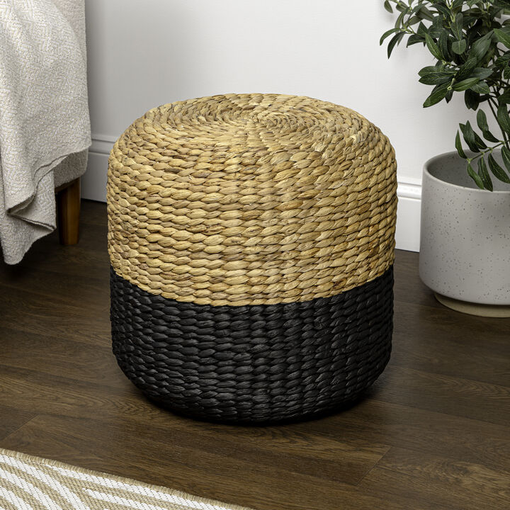 Aimee 15.7" Modern Minimalist Two-Tone Hand-Woven Hyacinth Stool