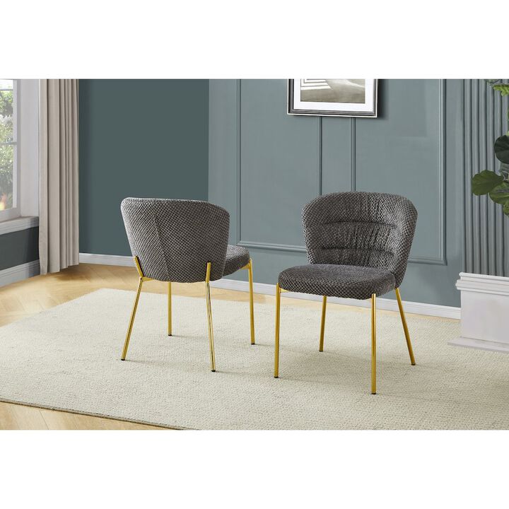 Dark Gray Fluffy Fabric With Gold Chrome Base, Set Of 2