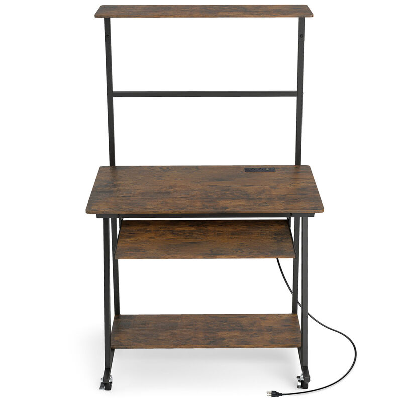 Small Rolling Computer Desk with LED Lights and Charging Station image number 0