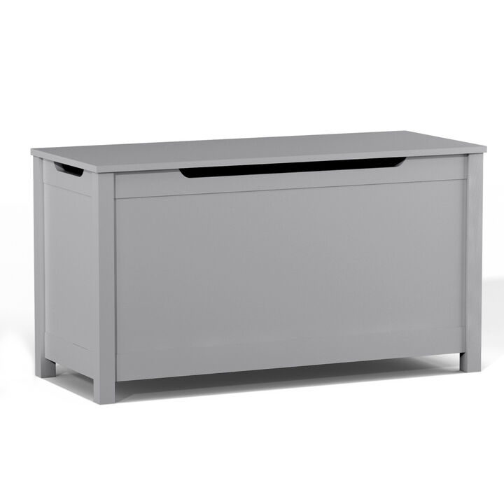 Kids Wooden Toy Box Storage With Safety Hinged Lid For Ages 3+ (Gray)
