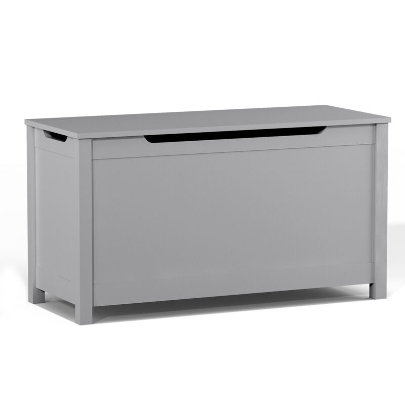 Kids Wooden Toy Box Storage With Safety Hinged Lid For Ages 3+ (Gray)