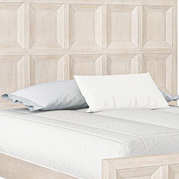 Kizie King Size Bed, Modern Classic Recessed Panels, Beige Solid Wood - Benzara