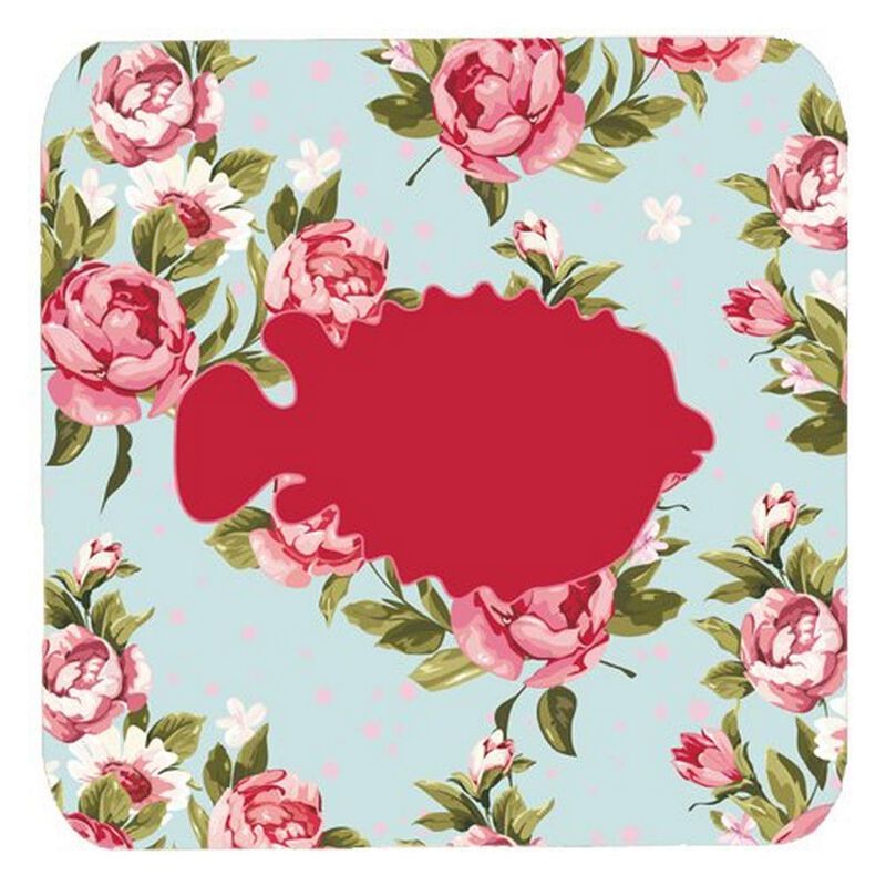 Caroline's Treasures BB1016-RS-BU-FC Fish-Blowfish Shabby Chic Blue Roses Foam Coasters (Set of 4), 3.5 H x 3.5 W, Multicolor