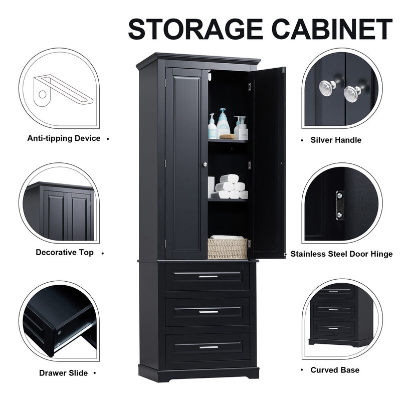 Whisen Verticle Tall Storage Cabinet with Three Drawers