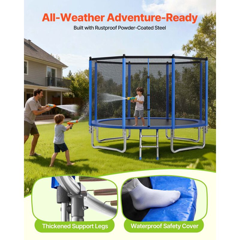 Heavy Duty Outdoor Trampoline with Enclosure Net, Round Backyard Trampoline for Kids & Adults-Blue image number 4