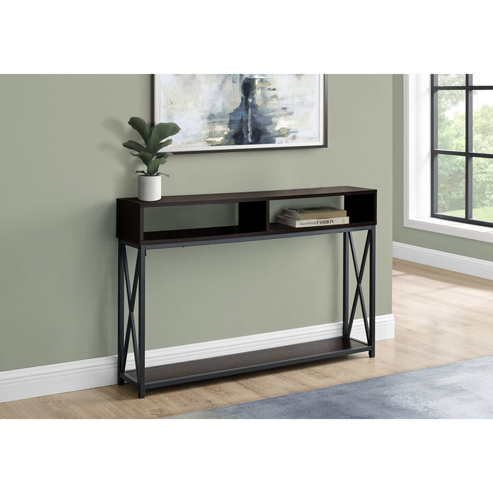 Monarch Specialties I 3574 Accent Table, Console, Entryway, Narrow, Sofa, Living Room, Bedroom, Metal, Laminate, Brown, Black, Contemporary, Modern