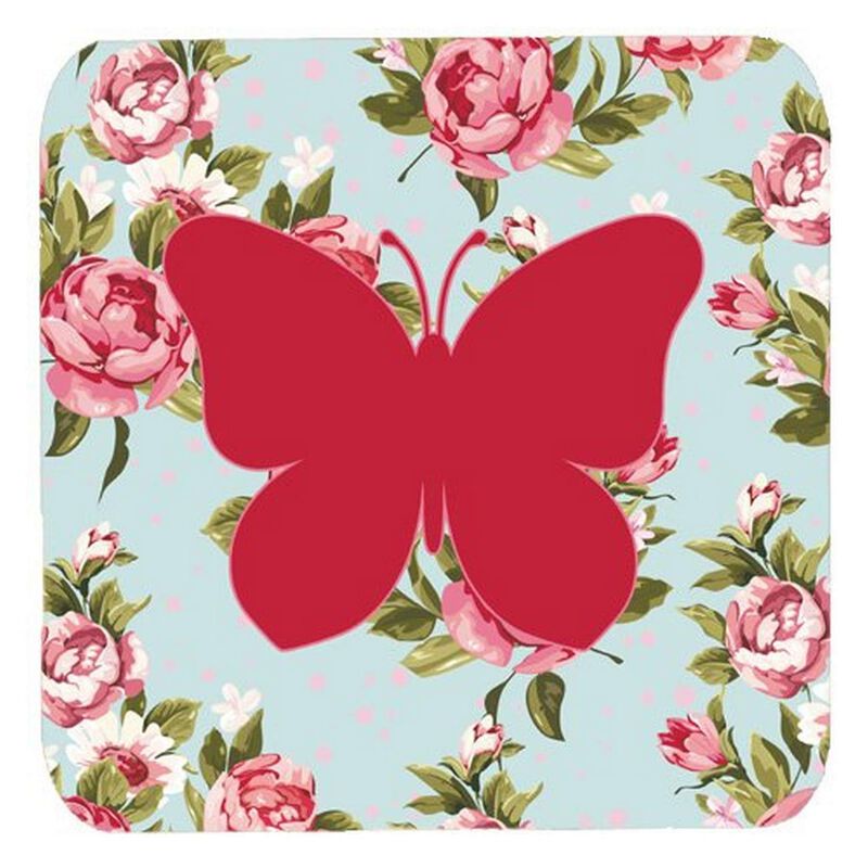 Caroline's Treasures BB1047-RS-BU-FC Butterfly Shabby Chic Blue Roses Foam Coasters (Set of 4), 3.5 H x 3.5 W, Multicolor