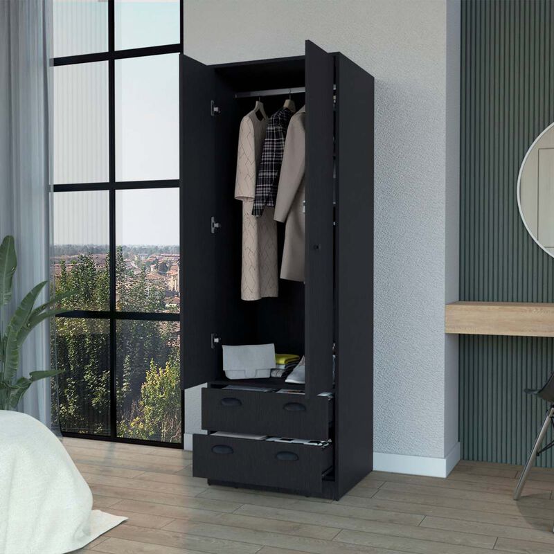 Westminster 2-Door 2-Drawer Armoire with Hanging Rod Black