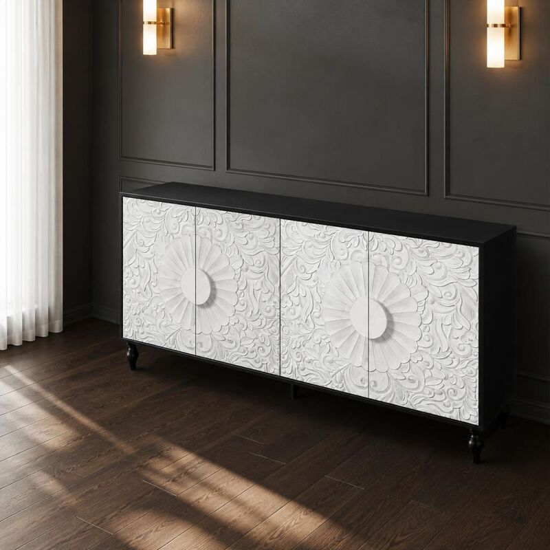 Carved Symmetrical Design Door TV Stand Table image number 2