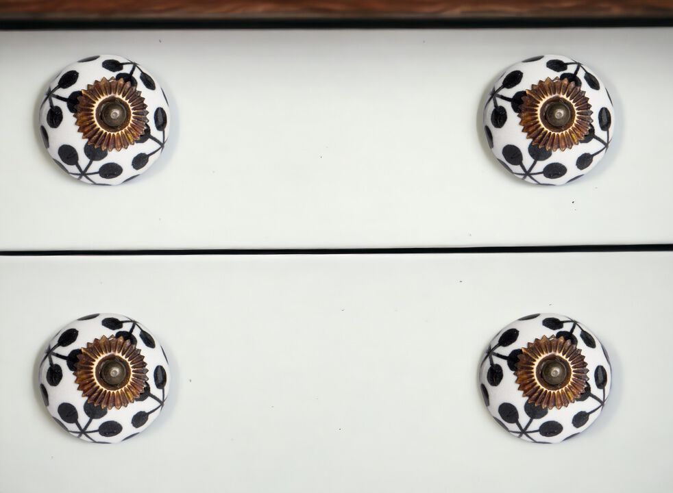 HomeRoots Set of Eight Black And White Ceramic And Metal Drawer Pull Knobs