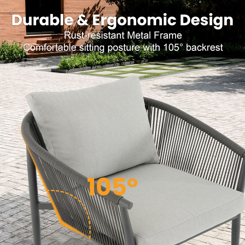 Rust-Proof Rope Weave Outdoor Chair, Waterproof Cushion, Ergonomic Patio Seating image number 4