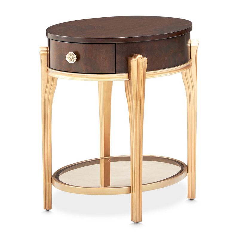 Michael Amini Camellia Field End Table with Drawer - Warm Pecan