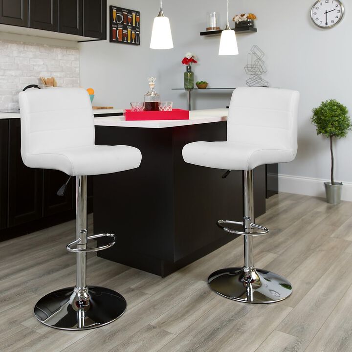 Flash Furniture Contemporary White Vinyl Adjustable Height Barstool with Rolled Seat and Chrome Base