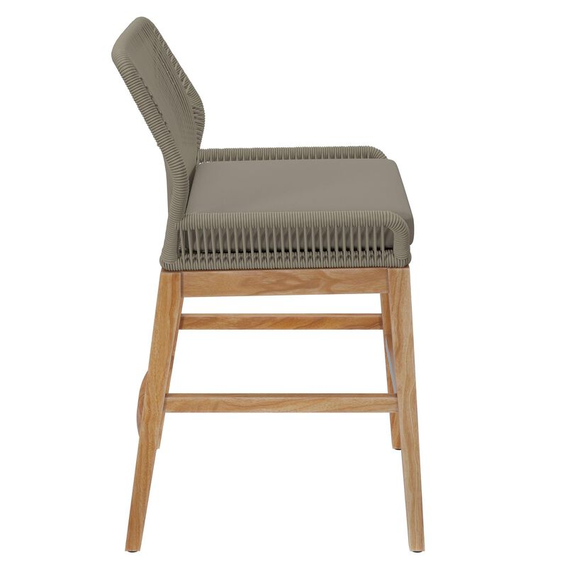 Modway Wellspring Outdoor Patio Teak Wood Counter Stool in Light Gray Greige - 24 Inch Patio Counter Height Stool with Cushion, Woven Seat and Teak Wood Legs image number 5
