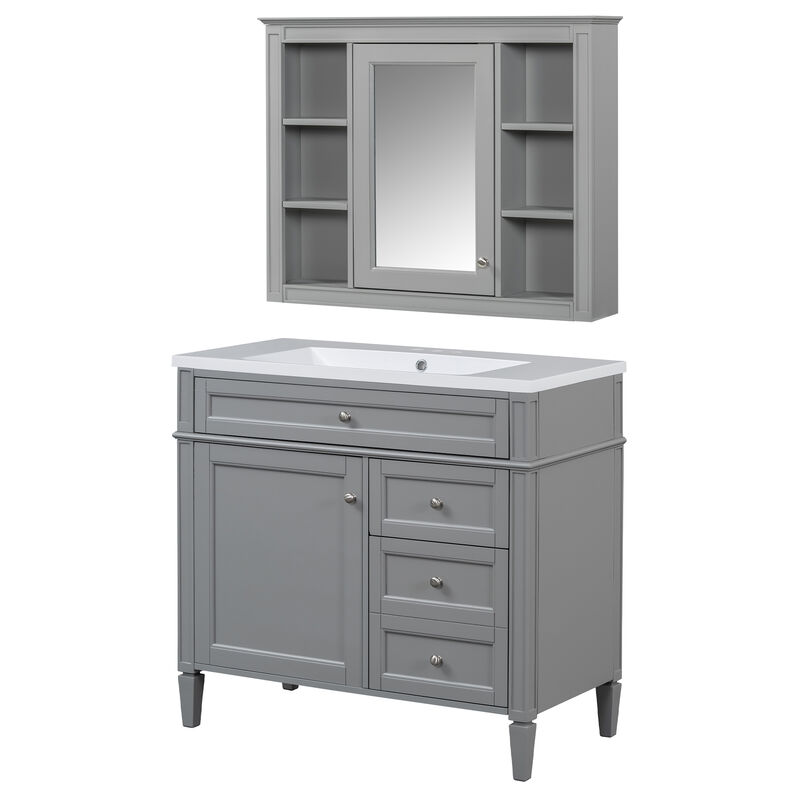 Merax  Bathroom Vanity with Top Sink, Modern Bathroom Storage Cabinet with Mirror