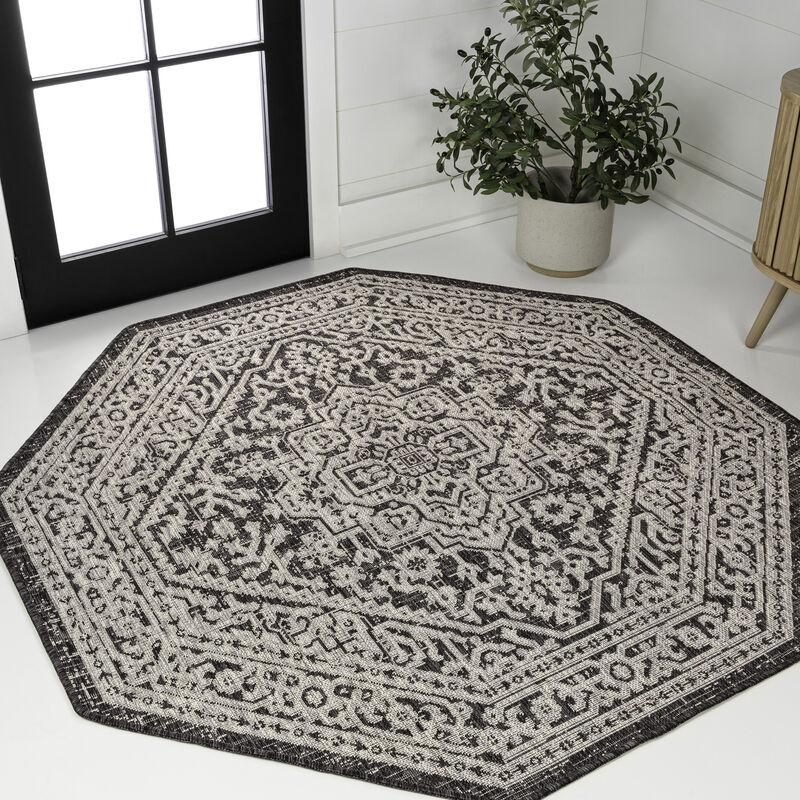 Sinjuri Medallion Textured Weave Octagon Indoor/Outdoor Area Rug