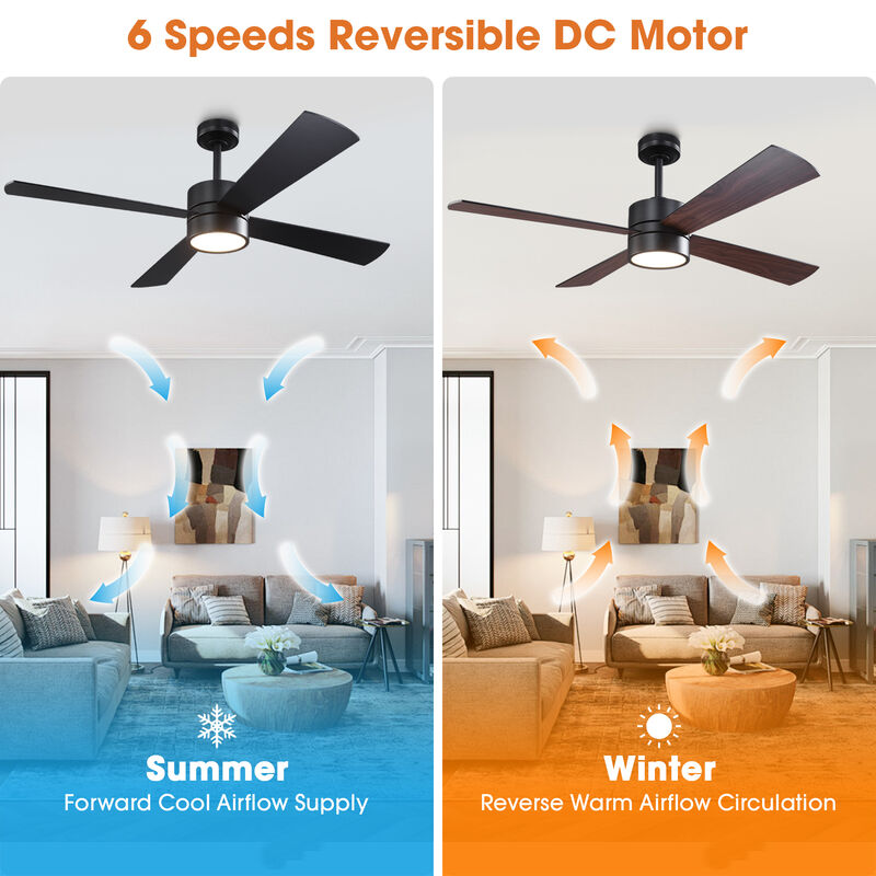 52 in. Smart Matte Black Reversible Blades Ceiling Fan with RGB Light and APP Control & Remote
