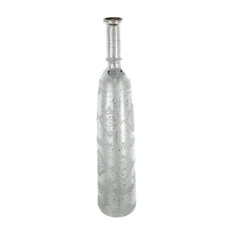 HomeRoots 30" Antiqued Silver Floral Glass Bottle Table Vase image number 0