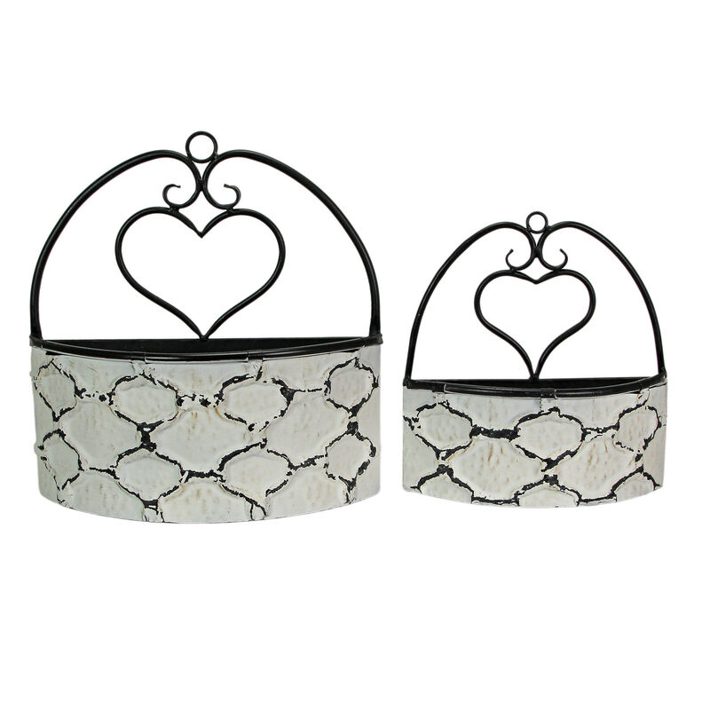 Large & Small Galvanized Metal Rustic White Wall Pocket Planters Heart Set /2 image number 0