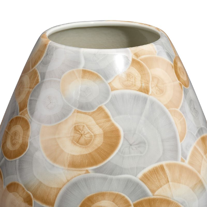 Aery Decorative Vase, Printed Pattern Glossy Blue Ceramic, 8 Inch