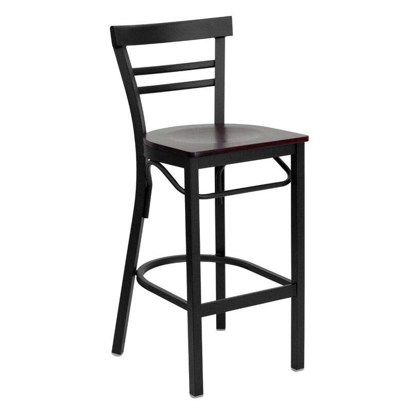 Flash Furniture HERCULES Series Black Two-Slat Ladder Back Metal Restaurant Barstool - Mahogany Wood Seat image number 0