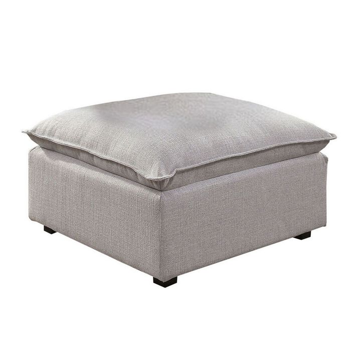 Fabric Upholstered Ottoman with Pillow Top Seat and Welt Trim, Gray-Benzara