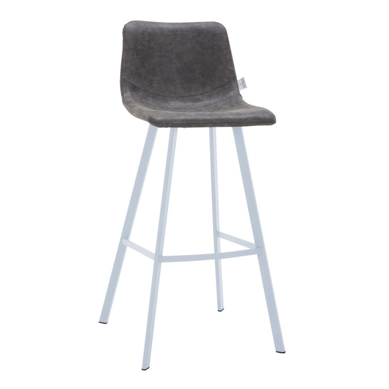 LeisureMod Elland 41" Upholstered Leather Bar Stool with Iron Legs - Modern White Base and Footrest Counter Height Stool for Kitchen, Bar, and Pub