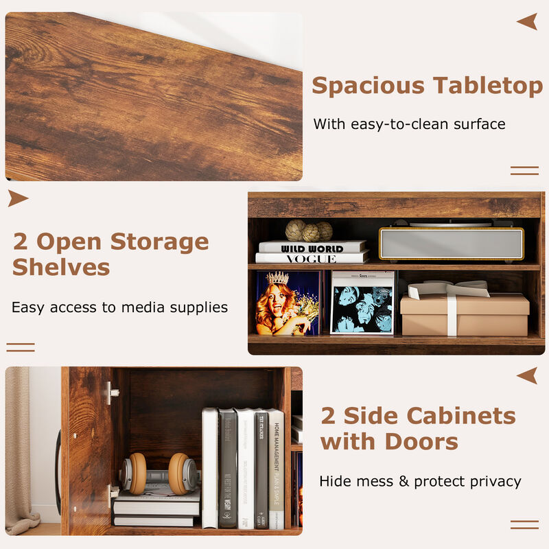 TV Stand with Power Outlet and 2 Cable Holes, Convenient Media Console for Living Room