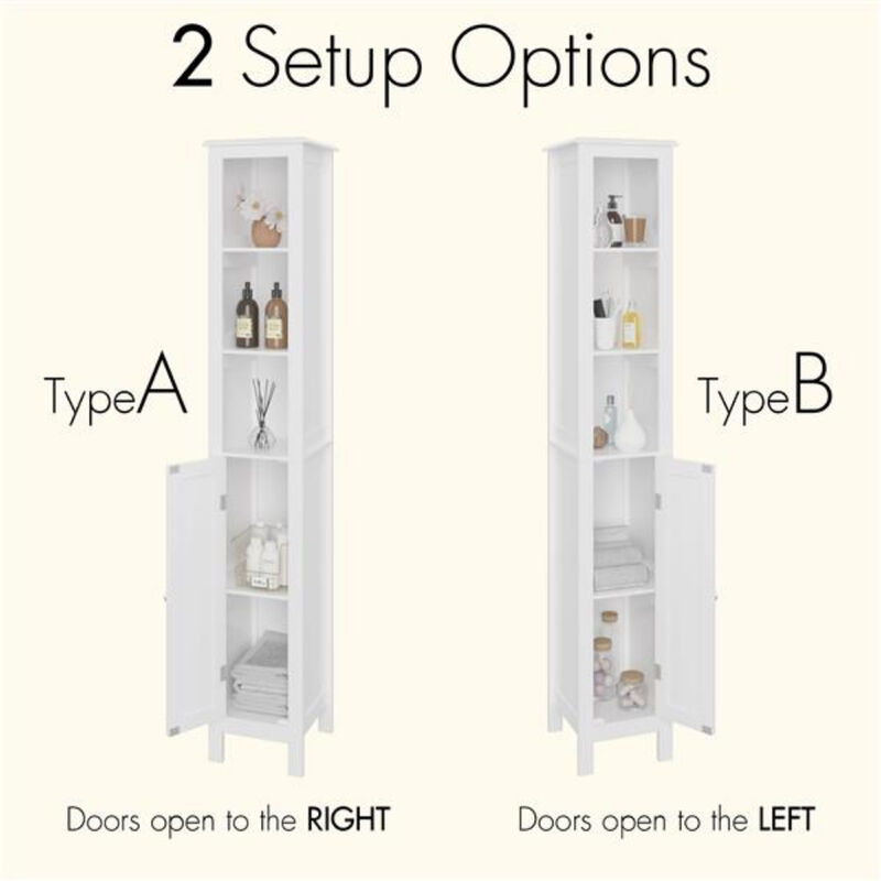 Freestanding Tall Bathroom Cabinet with Adjustable Shelves, 1 Door, and Open Compartments for Small Space Organization