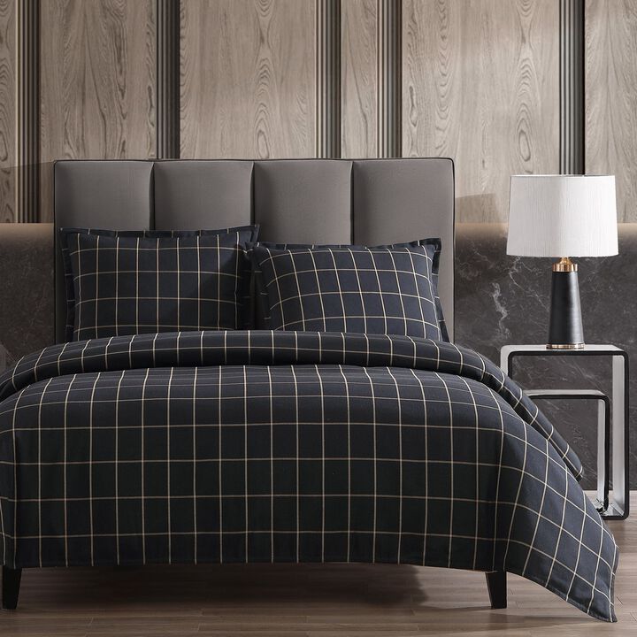 Windowpane Plaid Black Queen Comforter Set