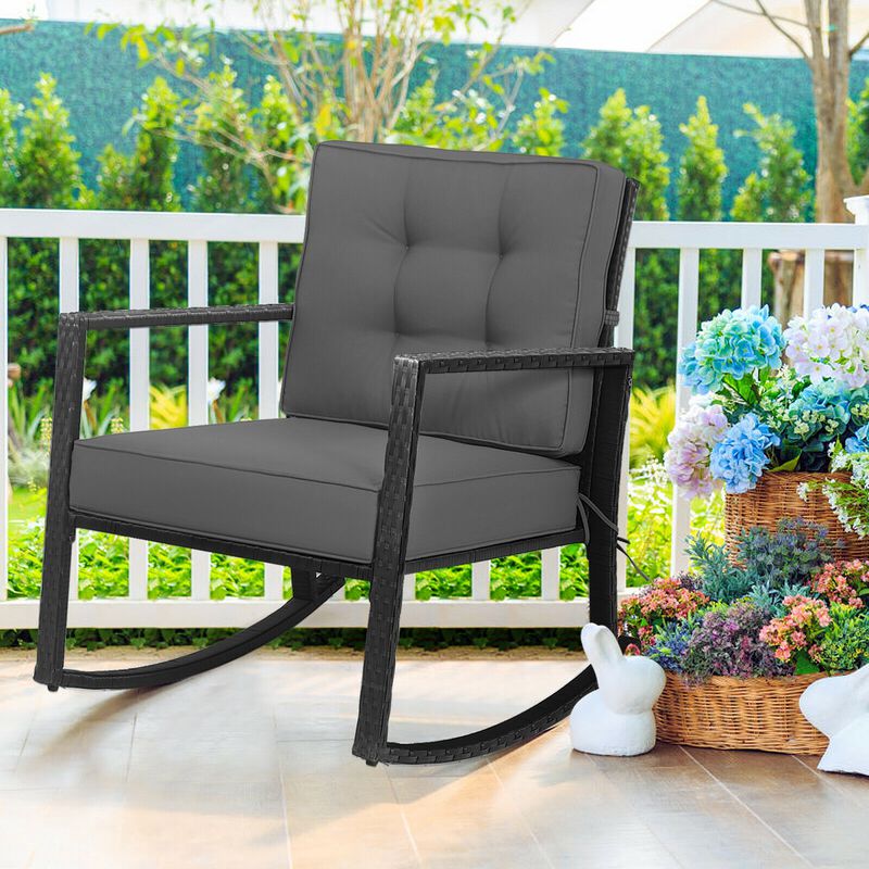 Patio Rattan Rocker Outdoor Glider Rocking Chair Cushion Lawn